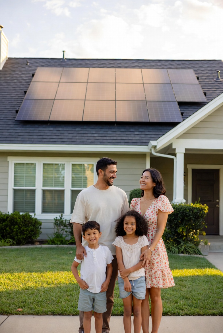 Family benefiting from their solar system